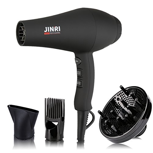 Ionic Infrared Blow Dryer - 1875W Professional Salon Dryer with Diffuser & Concentrator Attachments for Curly Hair, Black (XX-Large)