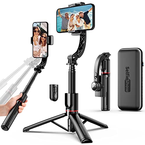 Smartphone Gimbal Stabilizer with Remote, Aluminum Extendable Selfie Stick Tripod, 360° Automatic Rotation, Auto Balance for Live Video Recording, Vlogging, YouTube Compatible with iPhone and Android