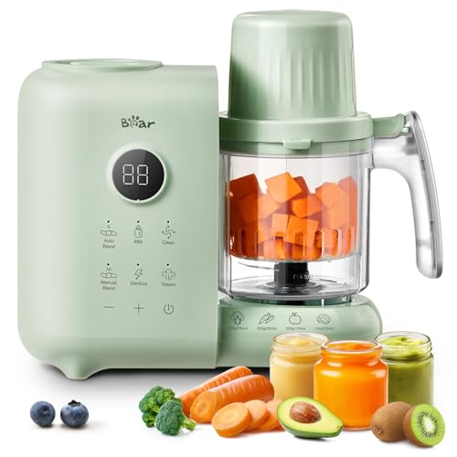 Bear Baby Food Maker with Two Layer Steam Baskets, Multifunction Baby Food Processor Steamer Puree Blender, Baby Food Mill with Bottle Warming Sterili-zing Auto Cleaning Function, BPA-Free