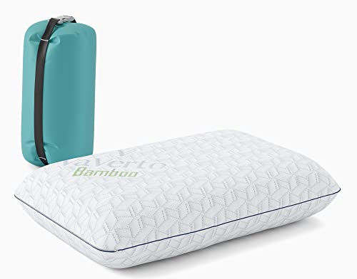 Vaverto Small Memory Foam Bed Pillow for Camping - Compressible Medium Firm, Breathable Cover, Machine Washable, Ideal Backpacking