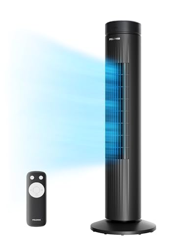 Pelonis 30-Inch Oscillating Tower Fan for Bedroom – 3 Speed, Quiet Tower Fan with Remote ControL, Small Fan, 7-Hour Timer – ETL Certified, Black