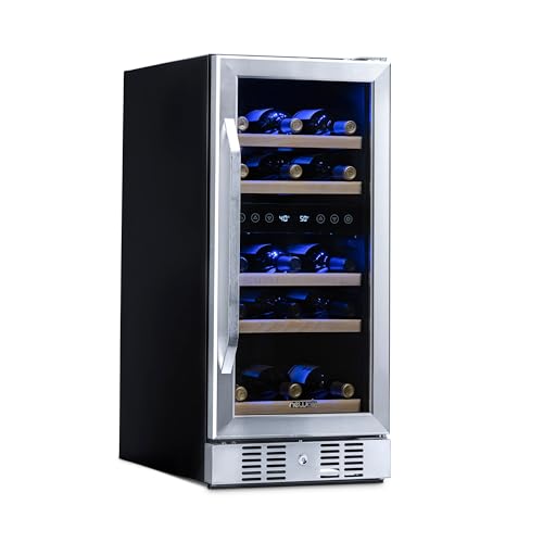 Newair 15' Built-in or Freestanding 29 Bottle Dual Temperature Zone Wine Fridge, Quiet Operation Wine Cooler with Beech Wood Shelves, Stainless Steel Wine Cellar for Red, White, and Sparkling Wine