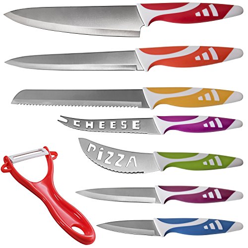 Kitchen Knife Set Chef Knives - 8pc Gift Knive Sets - Stainless Steel Professional Home Cooking Accessories Best for Commercial Grade Chefs Cutting Knifes Non-Stick Blades Colorful Decor Sharp Cutlery