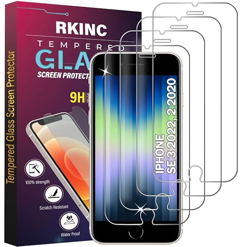 RKINC Screen Protector [4-Pack] for iPhone SE 3 2022/2 2020, iPhone 7 / iPhone 8, Tempered Glass Film Screen Protector, 0.33mm [LifetimeWarranty][Anti-Scratch][Anti-Shatter][Bubble-Free]