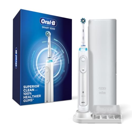 Oral-B Smart 5000 Rechargeable Electric Powered Toothbrush, Black with Travel Case and Bluetooth - Visible Pressure Sensor to Protect Gums - 5 Cleaning Modes - 2 Minute Timer
