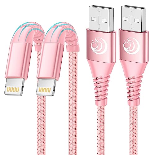 Aioneus iPhone Charger 6ft 2Pack, Apple Certified USB A to Lightning Cable Nylon Braided Phone Charger Cord Fast Charging for iPhone 14 13 12 11 Pro Xr Xs Max 10 8 7Plus 6 SE -Pink