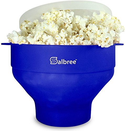 The Original Salbree Collapsible Silicone Microwave Popcorn Popper Maker Machine, Microwavable Bowl Holds 16 Cups, Uses Hot Air and Oil Always Optional - The Most Colors Available (Blue)