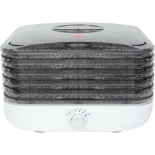 Ronco Turbo EZ-Store 5-Tray Dehydrator with Convection Air Flow, Food Preserver Adjustable Temperature Control, Quiet Operation, for Jerky, Fruits, Vegetables, Herbs, White