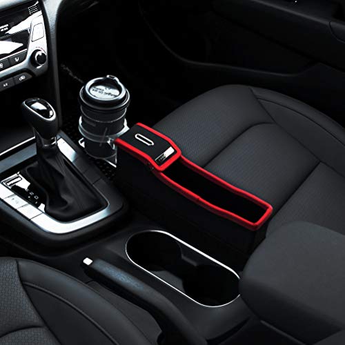 KMMOTORS Coin Side Pocket Red Console Side Organizer Crevice Filler Console Side Organizer Multi-Functional Storage (Red. Passenger. With Cupholder)