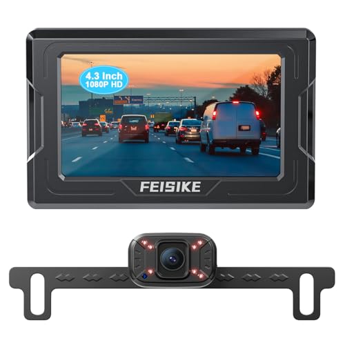 FEISIKE Backup Camera, 1080P IR Night Vision with Monitor, Easy Setup Plug-Play Rear View Camera, 150 Degrees Wide Angle, IP68 Waterproof, 4.3' Display for Car Truck SUV