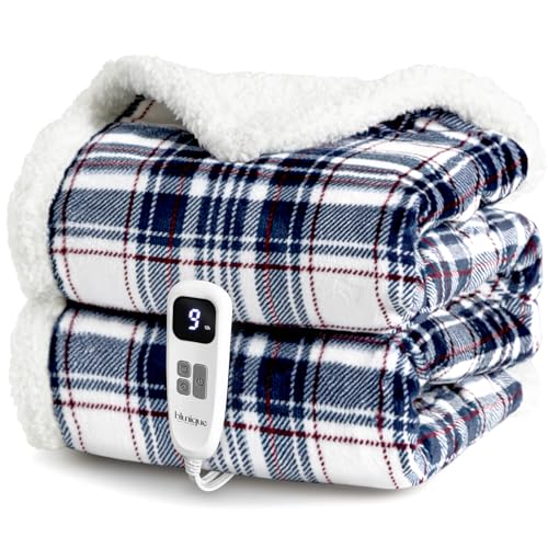 blunique Heated Blanket Electric Throw-50''x60''Ultra Soft Cozy Plaid Flannel Fast Heating Electric Blanket with 10 Heat Levels & 10 Hours Auto Off, ETL Certified, Keep Warm in Couch Bed Office,Tartan