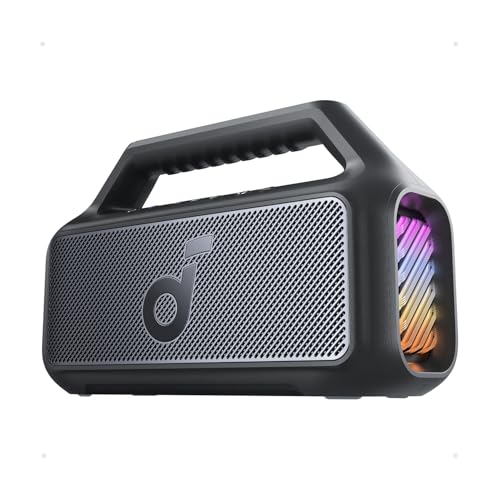 soundcore Boom 2 By Anker, Outdoor Speaker, 80W, Subwoofer, BassUp 2.0, 24H Playtime, IPX7 Waterproof, Floatable, RGB Lights, USB-C, Custom EQ, Bluetooth 5.3, Portable for Camping, Beach, and Backyard