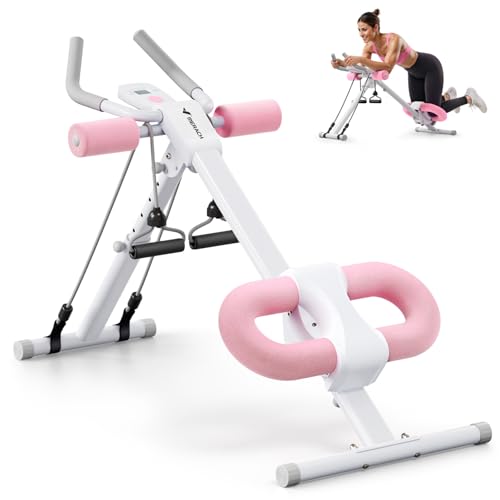 MERACH Ab Machine, Ab Workout Equipment, Adjustable Ab Trainer Machine for Abs Workout at Home Gym, Foldable, Knee Protection, Abdominal Trainer for Stomach Workout (Pink)