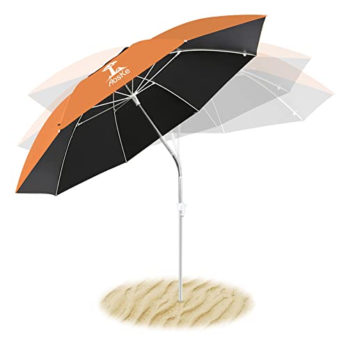 AosKe Beach Umbrella 7FT Portable - Patio Umbrella with Sand Anchor Tilt Vent - UPF50+ UV Protection with Carry Bag - Windproof Sunshade Shelter for Patio Garden Beach Pool Backyard - Orange