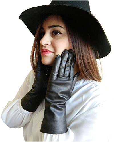 Fownes Women's Cashmere Lined Black Lambskin Leather Gloves 7/M