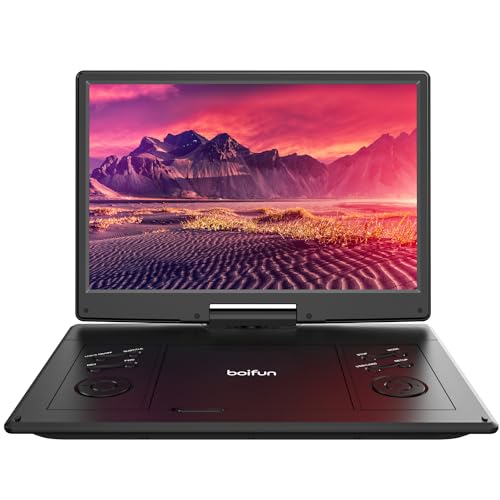 15.7' Portable DVD Player with 14.1' Large HD Screen, 6 Hours Rechargeable Battery, Support USB/SD Card/Sync TV and Multiple Disc Formats, High Volume Speaker, Classic Black, BOIFUN