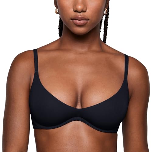 INLYRIC Women's Inbarely Plus Plunge Bra - Unlined Underwire Sexy Demi Balconette Bras Black 34C