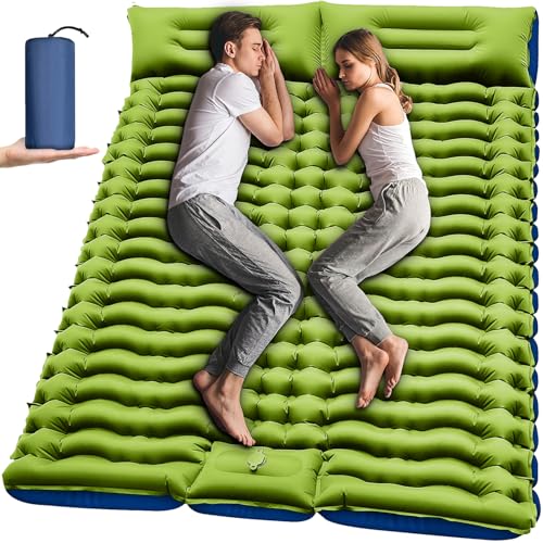 Yuzonc Double Sleeping Pad - Self Inflating 4' Extra-Thick for 2 Person with Pillow Built-in Foot Pump Inflatable Sleeping Mat for Backpacking, Hiking, Traveling, Tent, Portable Camping Mat