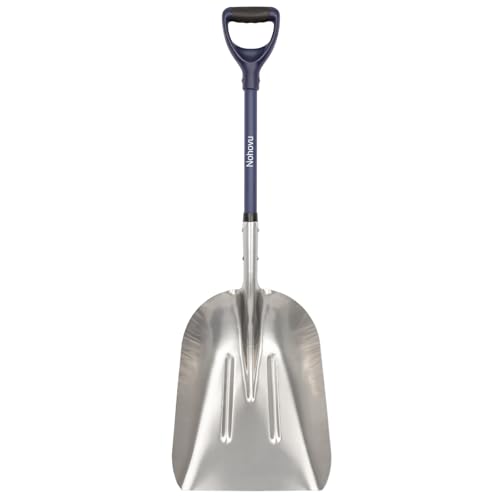 Nohovu Aluminum Snow Shovel - Large Capacity Driveway Snow Removal Tool, Fiberglass D-Handle, 45 Inch Blade