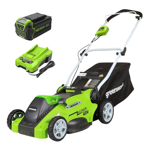 Greenworks 40V 16' Cordless Lawn Mower, Ultra-Light Push Mower with 4.0Ah Battery & Charger(75+ Tool Compatibility, 45Min Runtime)