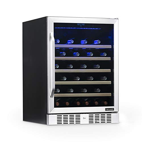 Newair 24' Built-In 52 Bottle Compressor Wine Fridge in Stainless Steel with Precision Digital Thermostat and Premium Beech Wood Shelves