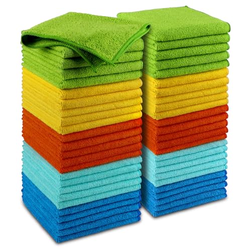 AIDEA Microfiber Cleaning Cloth, 50PK, Microfiber Towels for Cars, Premium Wash Cloths, Dusting Cloth Cleaning Rags, Absorbent Towels for SUVs, House, Kitchen, Window, Cleaning Supplies12×12'