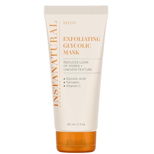 InstaNatural Exfoliating Glycolic Acid Face Mask for Women & Men, Gentle Exfoliator, Pore Minimizer, Anti Aging, Blackhead Remover, Acne Facial Treatment with Vitamin C and Turmeric, 2 Fl Oz
