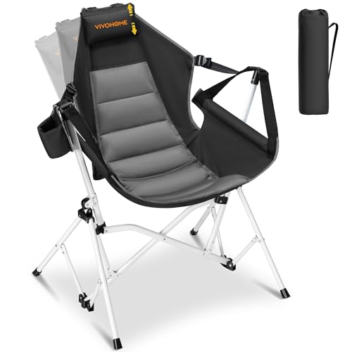 VIVOHOME Hammock Camping Chair, Portable Outdoor Swinging Rocking Chairs for Adults with Adjustable Pillow, Back and Height for Travelling, Backyard, Patio, Supports 400 lbs, 600D Breathable Mesh