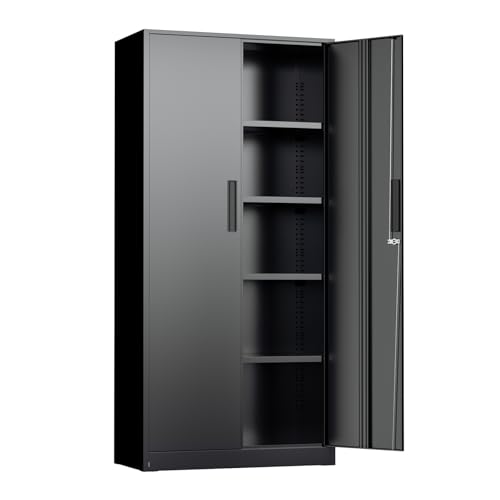 INTERGREAT Black Metal Storage Cabinet, 72' Locking Steel Cabinets with 2 Door and 4 Adjustable Shelves, Tall Metal Cabinet for Home Office, Garage, Warehouse
