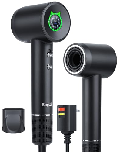 Bopcal Ionic Hair Dryer, 160000 RPM Brushless Motor, Smart Thermo-Control, Negative Ion Fast Drying, Quiet Lightweight Blow Dryer, Cold Air & 4 Heat Settings, for Home Travel Salon, Black