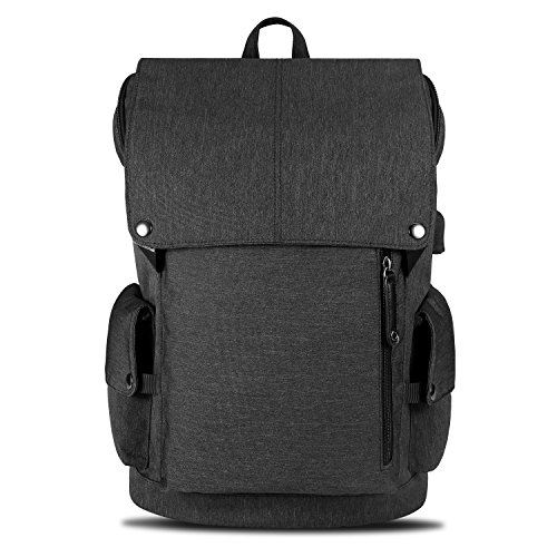 ibagbar Water Resistant Laptop Backpack with USB Charging Port Fits up to 15.6-Inch Laptop and Notebook Black