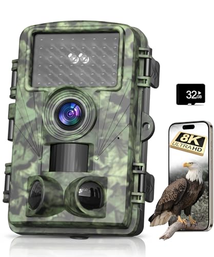 Dargahou Trail Camera 8k 60MP WiFi Game Camera with 130° No Glow Infrared LEDs Night Vision Motion Activated IP66 Waterproof, Bluetooth Cell Phone App for Outdoor Wildlife Deer Monitoring, Green