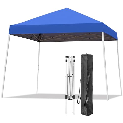 Oneofics Canopy Tent, 10X10 FT Pop Up Canopy Outdoor Instant Tent Slant Legs with Carrying Bag, Portable Gazebo Shelter for Patio Deck Garden and Beach - 8X8 FT Canopy Cover, Blue