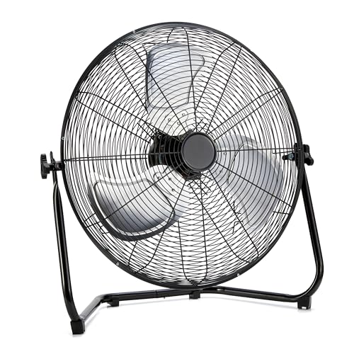 Amazon Basics 20' High Velocity Industrial Fan, Floor Fan, with 3 Speeds, Tilt Head, ETL-Listed Safety Compliance, Metal Housing/Blades, Ideal for Industrial/Commercial Space/Garage/Gym, 125W, Black