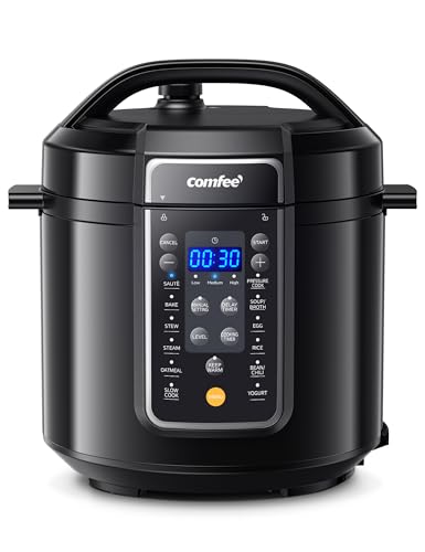 COMFEE’ 9-in-1 Electric Pressure Cooker, 14 Presets Instant Multi Slow Cooker Olla de Presion Non-Stick Pot Rice , Yogurt Maker, Sauté Steamer, Black , 6 Quarts