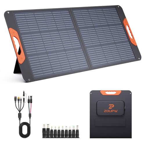 ZOUPW 100W Portable Solar Panel,Camping Essentials, 20V ETFE Foldable Solar Charger for Power Station,QC3.0 USB-A &Type-C Output,23.5% High Efficiency IP67 Waterproof for Camping RV Hurricane