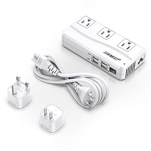 BESTEK Universal Travel Adapter 220V to 110V Voltage Converter with 0-2.4A 4 Port USB Charging and UK/AU/US/EU Worldwide Plug Adapter (White)