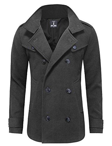 TAM WARE Mens Classic Wool Double Breasted Pea Coat TWCC06-CHARCOAL-US M