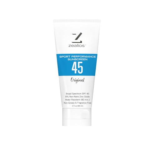 Zealios Sport Performance Sunscreen SPF 45-3 oz - Broad Spectrum - Non-Greasy Water-Resistant Zinc Sunscreen - Sunblock Body Lotion for Athletes
