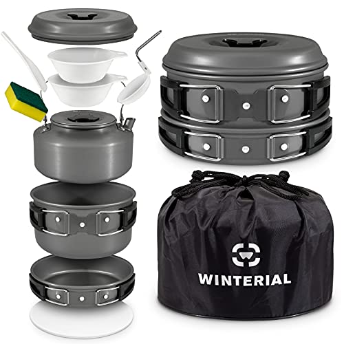 Winterial Camping Cookware and Pot Set, 10 Piece Set for Camping, Backpacking, Hiking, Trekking