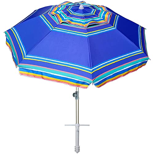 AMMSUN 7ft Heavy Duty High Wind Beach Umbrella Parasols with Sand Anchor Vent Tilt UV 50+ Sun Protection Portable Outdoor Sunshade Umbrellas Carry Bag for Patio Garden Pool Backyard Blue