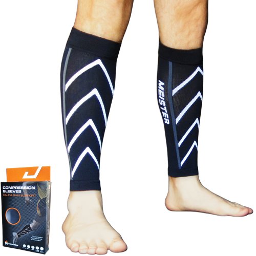 Meister Graduated 20-25mmHg Compression Running Leg Sleeves for Shin Splints (Pair) - Black - Large