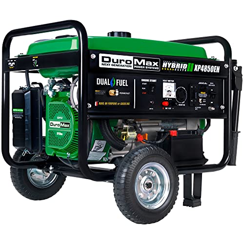 DuroMax XP4850EH Generator-4850 Watt Gas or Propane Powered-Electric Start-Camping & RV Ready, Dual Fuel Portable Generator, Green
