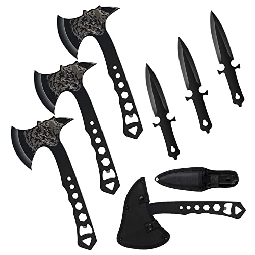 Throwing Knives Throwing Axes and Tomahawks 3 Pack Set with Bottle Opener and Nylon Sheath, 10in Axe Throwing Game for Backyard Competition and Recreation