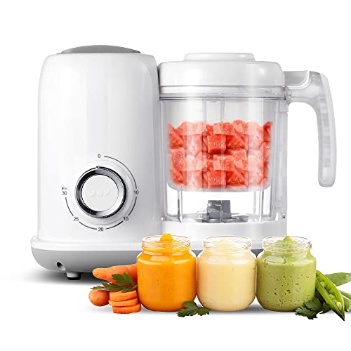 AMZBABYCHEF Baby Food Maker, 4 in 1 Baby Food Processor and Steamer, Puree Blender, Multifunctional Baby Puree Maker, Dishwasher Safe (White)