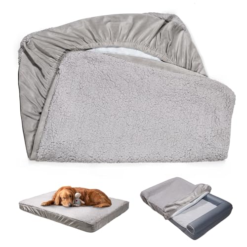 Sunsleek Dog Bed Covers Replacement Washable, Waterproof Dog Sofa Cover Ultra Soft Plush, Quilted, Pet Bed Cover for Cat, Cover Only (Grey, 35.0' L x 23.0' W x 6.5' Th)
