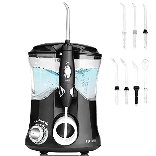 PECHAM 700ml Professional Water Dental Flosser for Home & Travel - Leak-Proof Electric Quiet Design Oral Irrigator -7 Interchangeable Nozzles