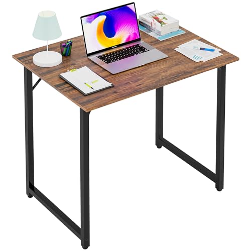PayLessHere | 32 Inch Computer Desk | Brown | Office Desk with Metal Frame, Adjustable Feet | Water-Resistant, Scratchproof Surface | Sturdy Writing Table for Home Office or Study | Pack of 1