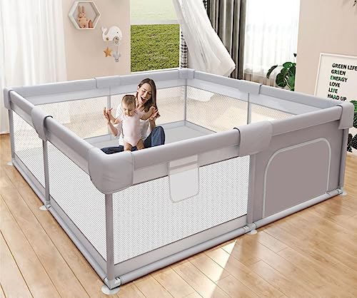 Hiaksedt Baby Playpen 50x50 Inch, Play Pens for Babies and Toddlers Baby Fence Play Yards for Indoor & Outdoor with Breathable Mesh Anti-Fall Playpen