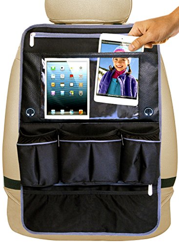 Car Seat Organizer - Premium Kick Mat, Back Seat Protector with Touch Screen Tablet Holder for Kids